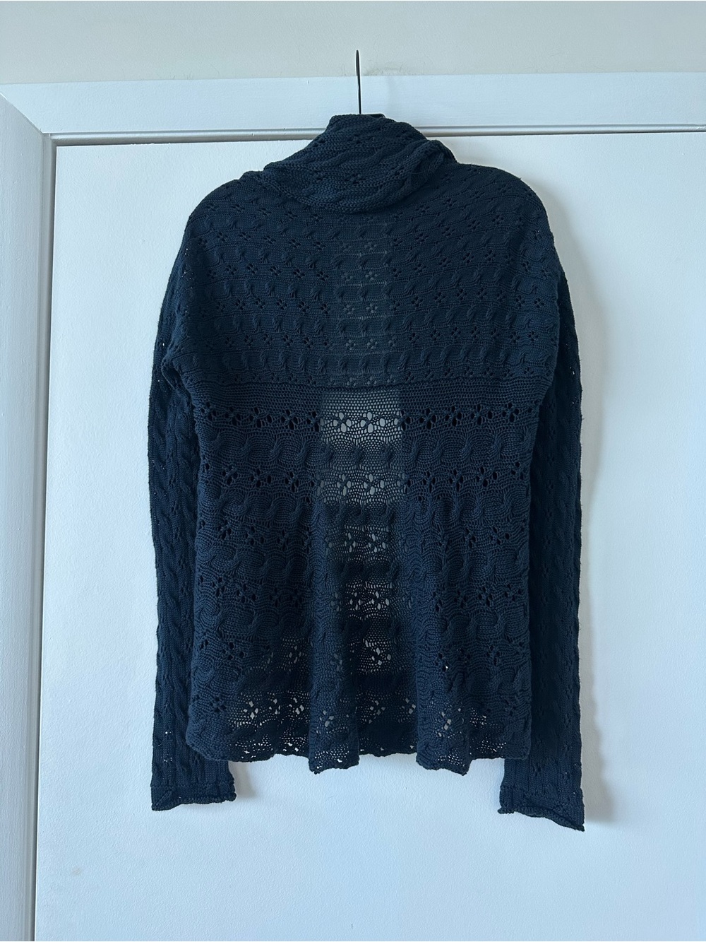 Autumn Cashmere Navy Draped Open-Front Cable & Lace Knit Cardigan - Picture 3 of 4